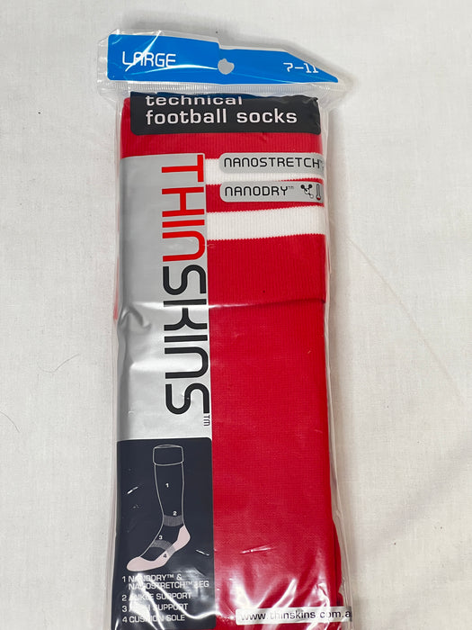Thin skins technical football sock Sydney red and white large