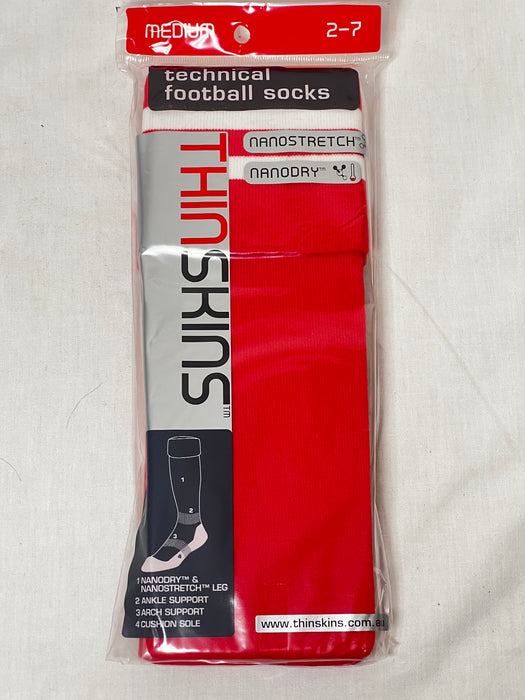 Thin skins technical football socks Sydney red and white